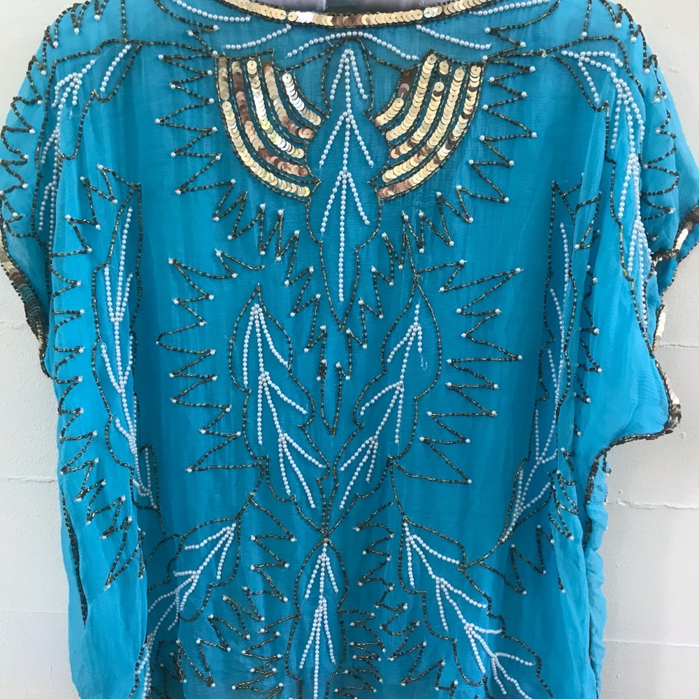 80’s vintage silk chiffon Pearl Beaded Sequin Blouse Top life & style inc - Picture 11 of 13